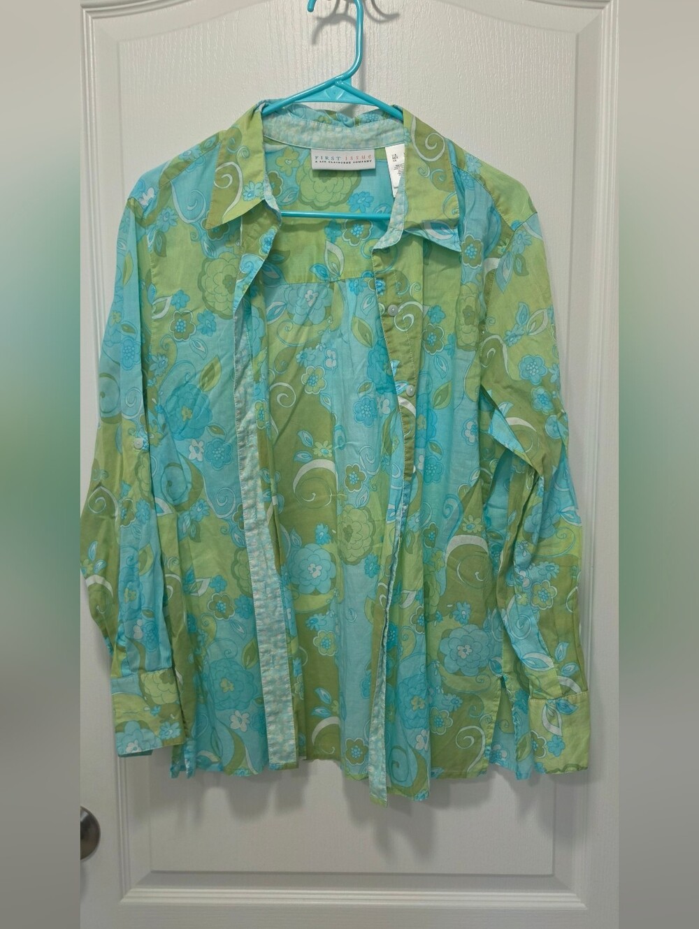 Liz Claiborne Blue and Green Floral Button Down Shirt